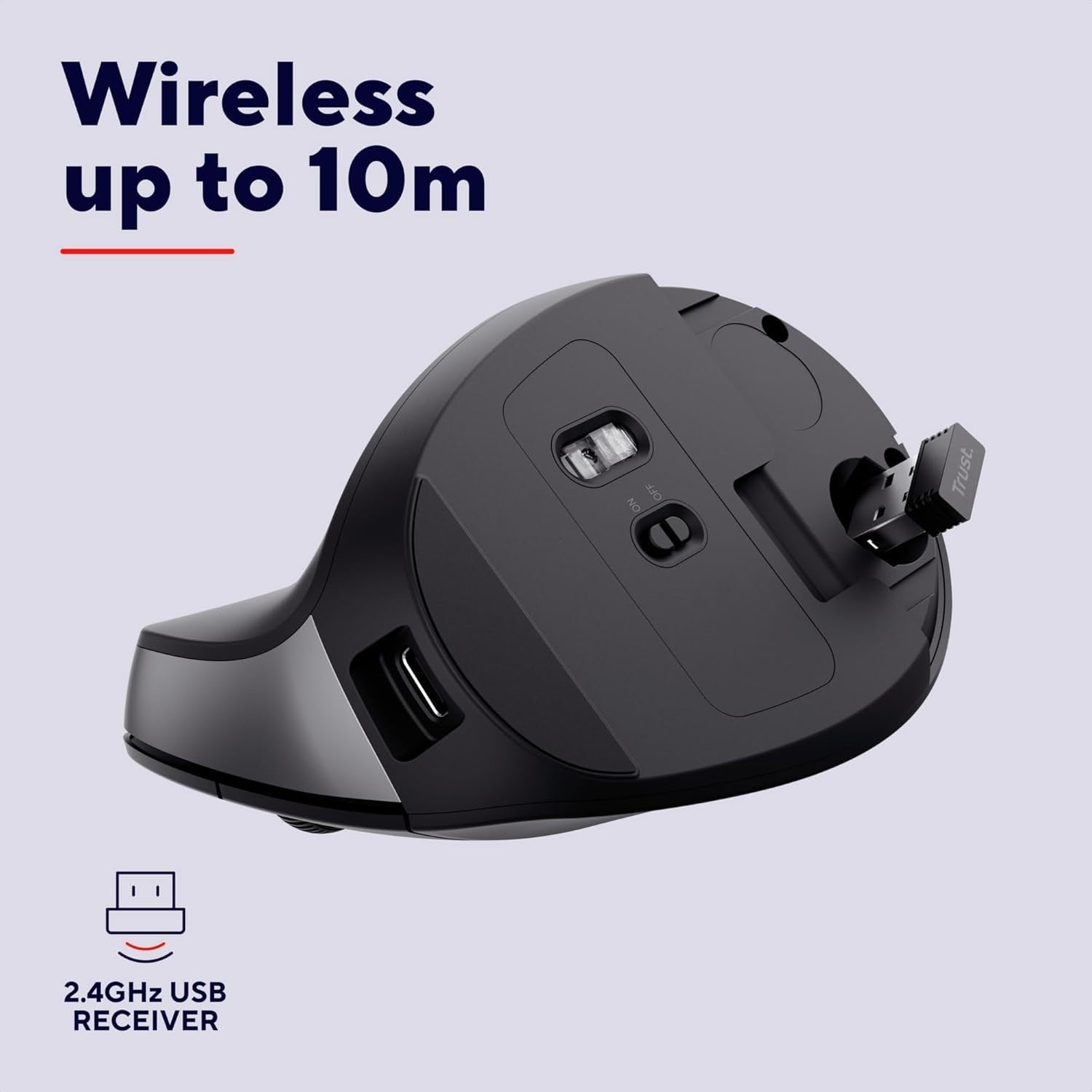 Rechargeable Vertical Ergonomic Mouse 2400 DPI 6 Button USB Black