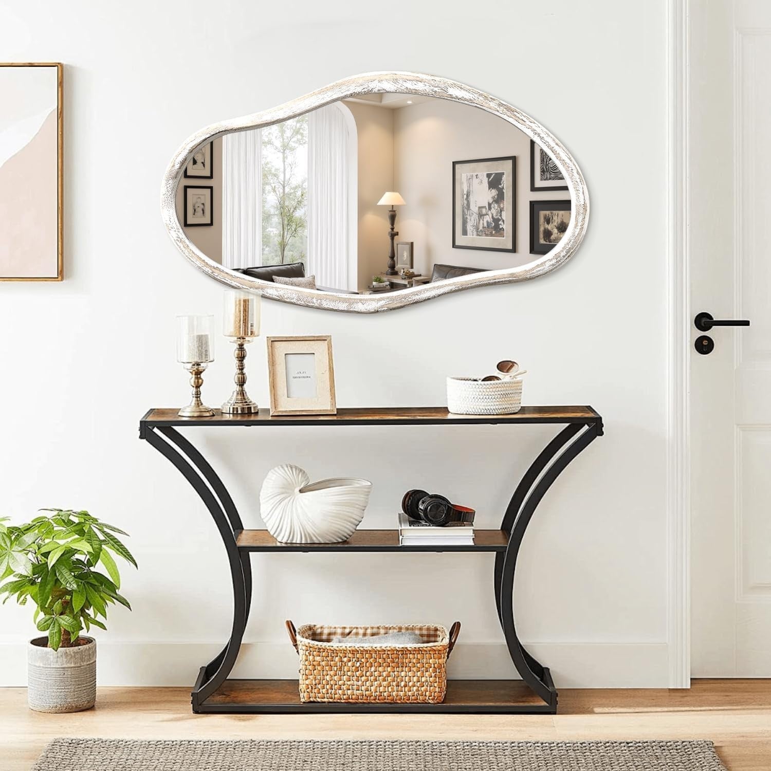 85x55cm Irregular Wall Mirror White Frame Modern Hallway Bathroom Decor