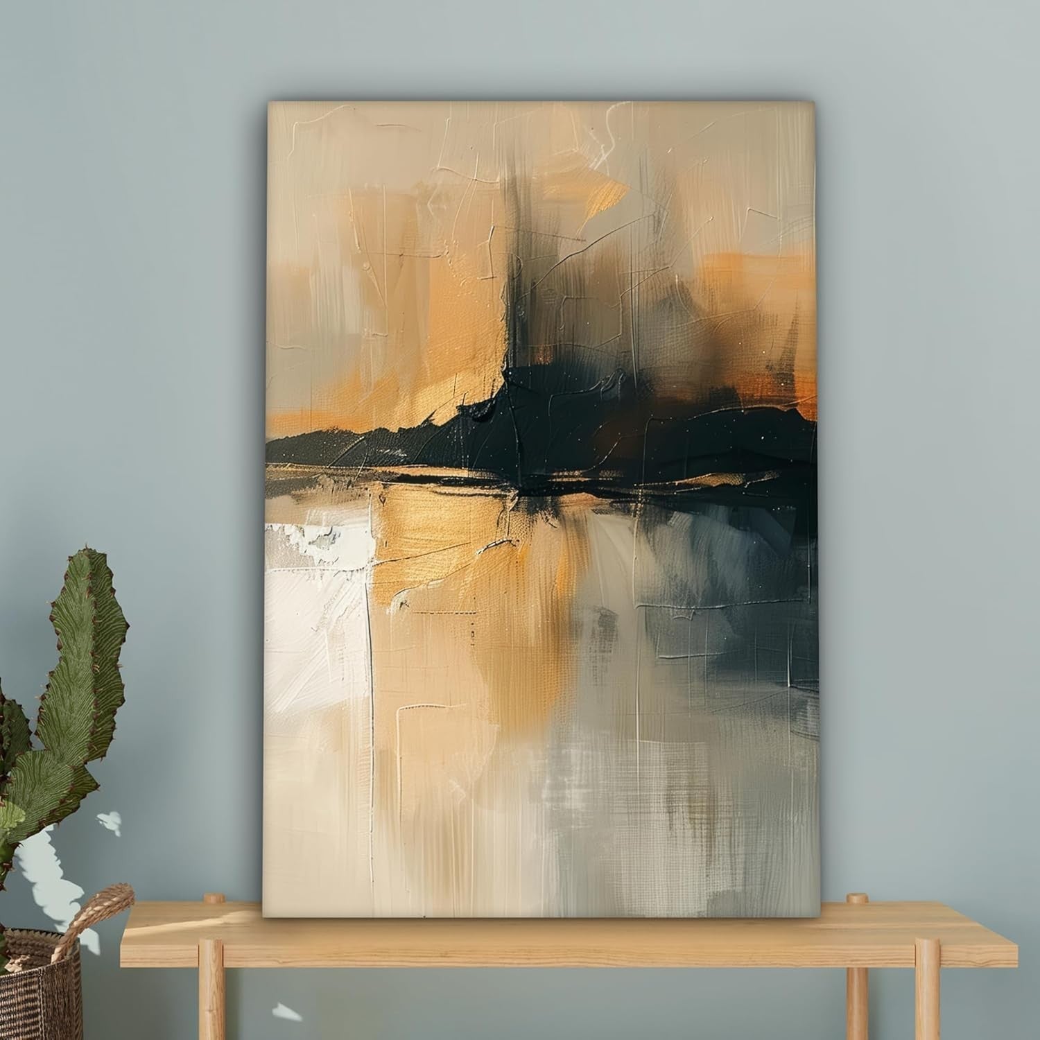 Abstract Canvas Wall Art 40x60cm Modern Beige Black Living Room Decor