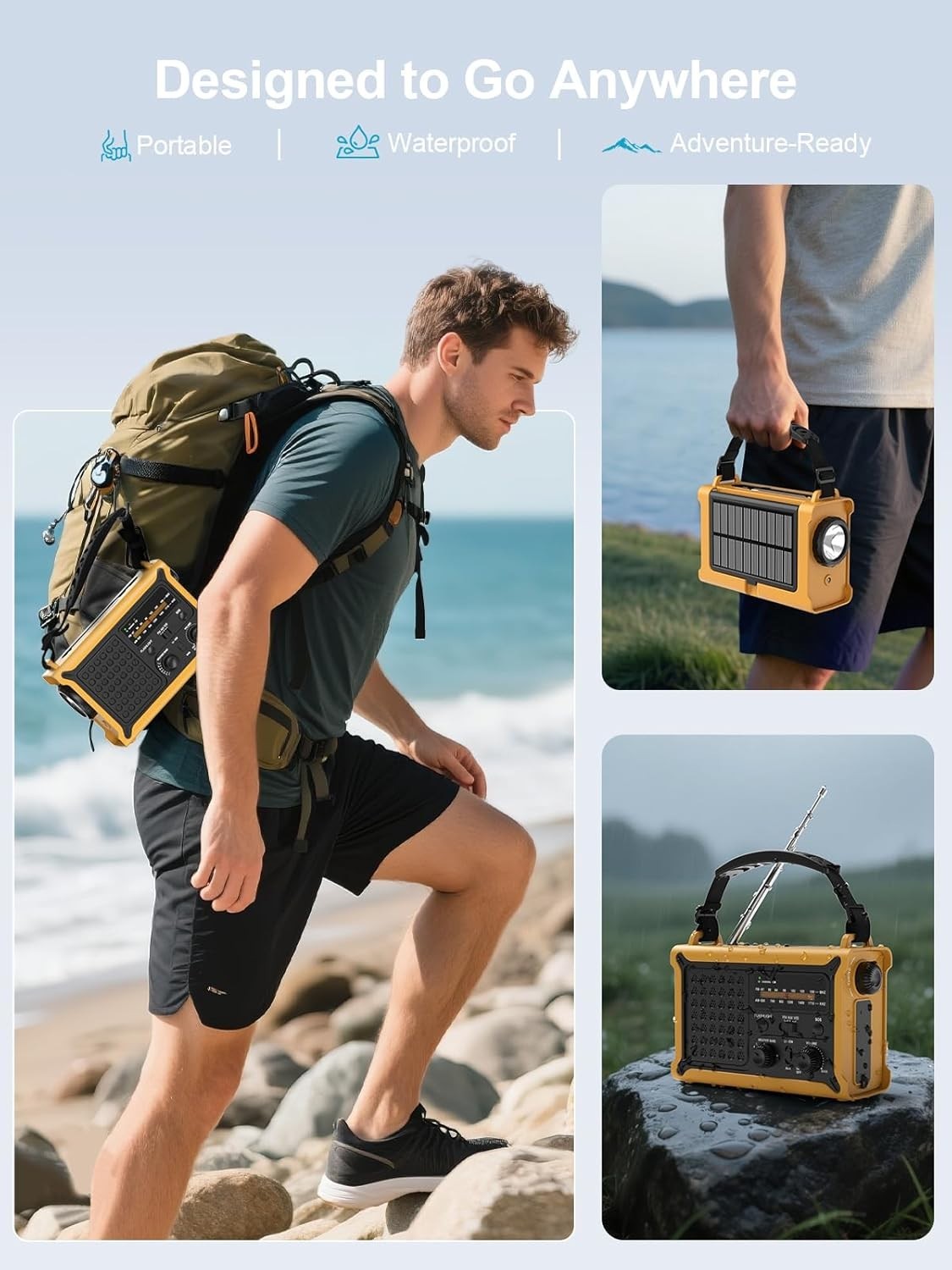 Emergency Wind-Up Solar Radio FM/AM Torch Reading Light 12000mAh