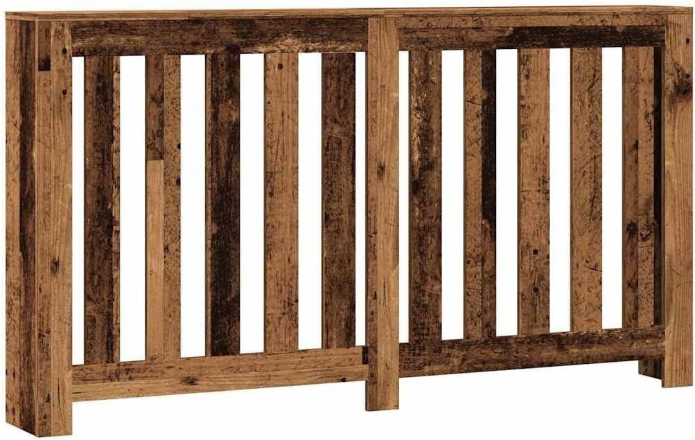 Old Wood Radiator Cover Shelf | Rustic Slatted MDF Cabinet 149x20x82cm