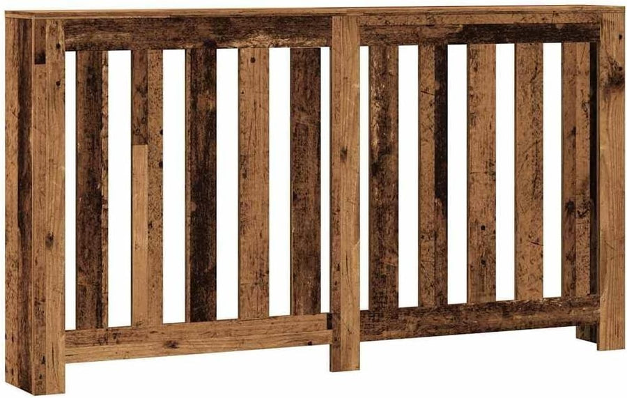 Old Wood Radiator Cover Shelf | Rustic Slatted MDF Cabinet 149x20x82cm