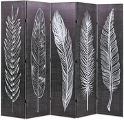 Feather Print Folding Room Divider 200x170cm Black White Canvas Screen