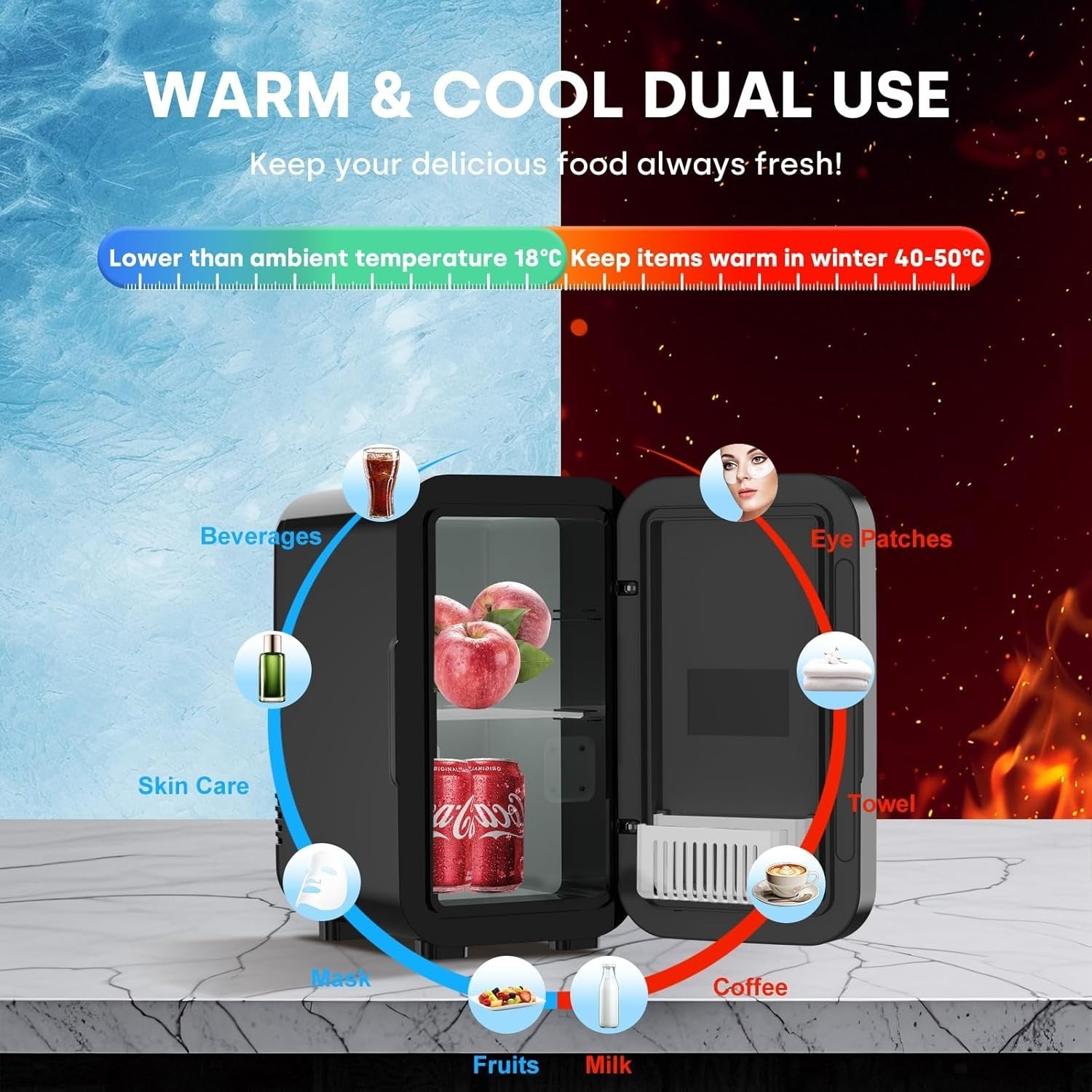 Portable 6L Mini Fridge Cooler & Warmer for Office Bedroom Car Black