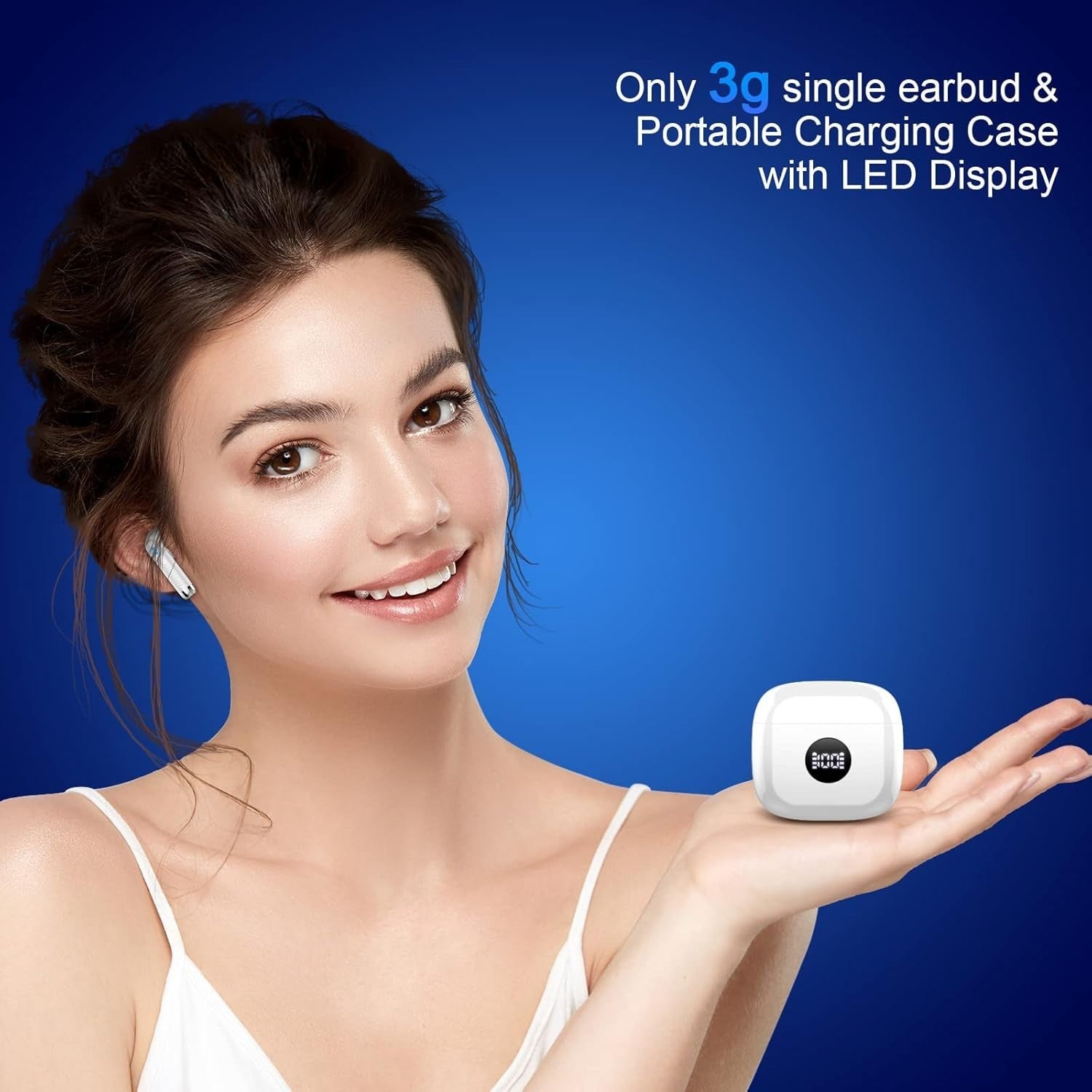 Bluetooth 5.4 White Earbuds ENC Mic 40H Deep Bass LED Touch IP7