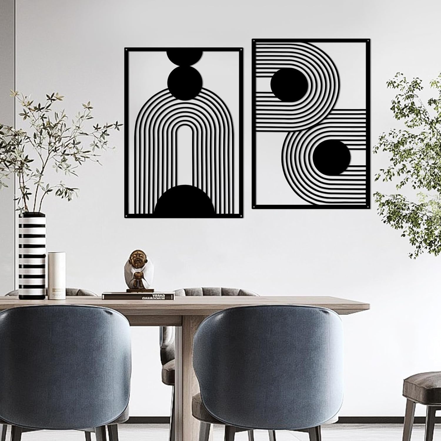 2PC Black Metal Wall Art Modern Abstract Geometric Decor