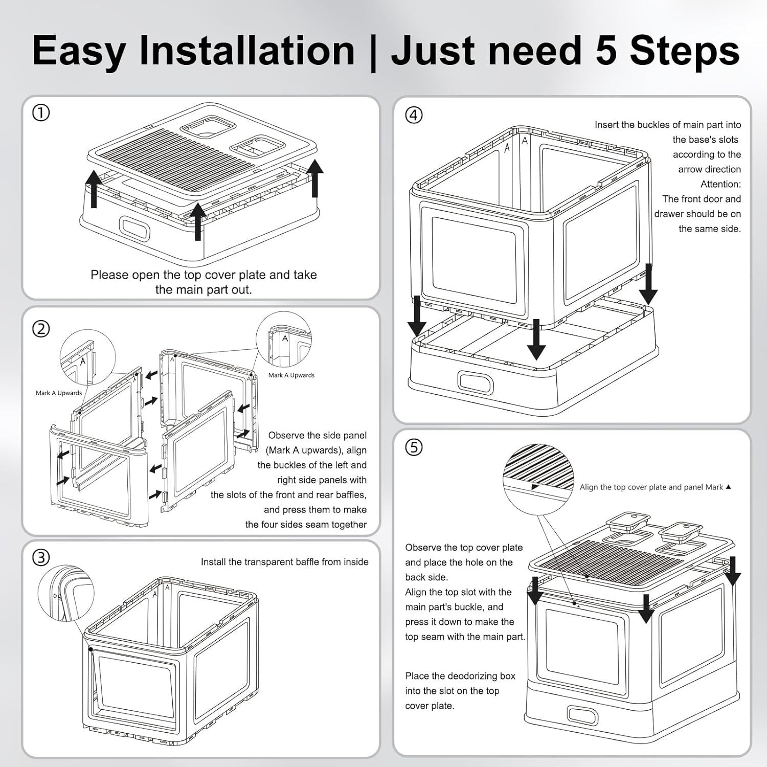 Enclosed Stainless Steel Cat Litter Box Lid Drawer Anti Leak Smell Free