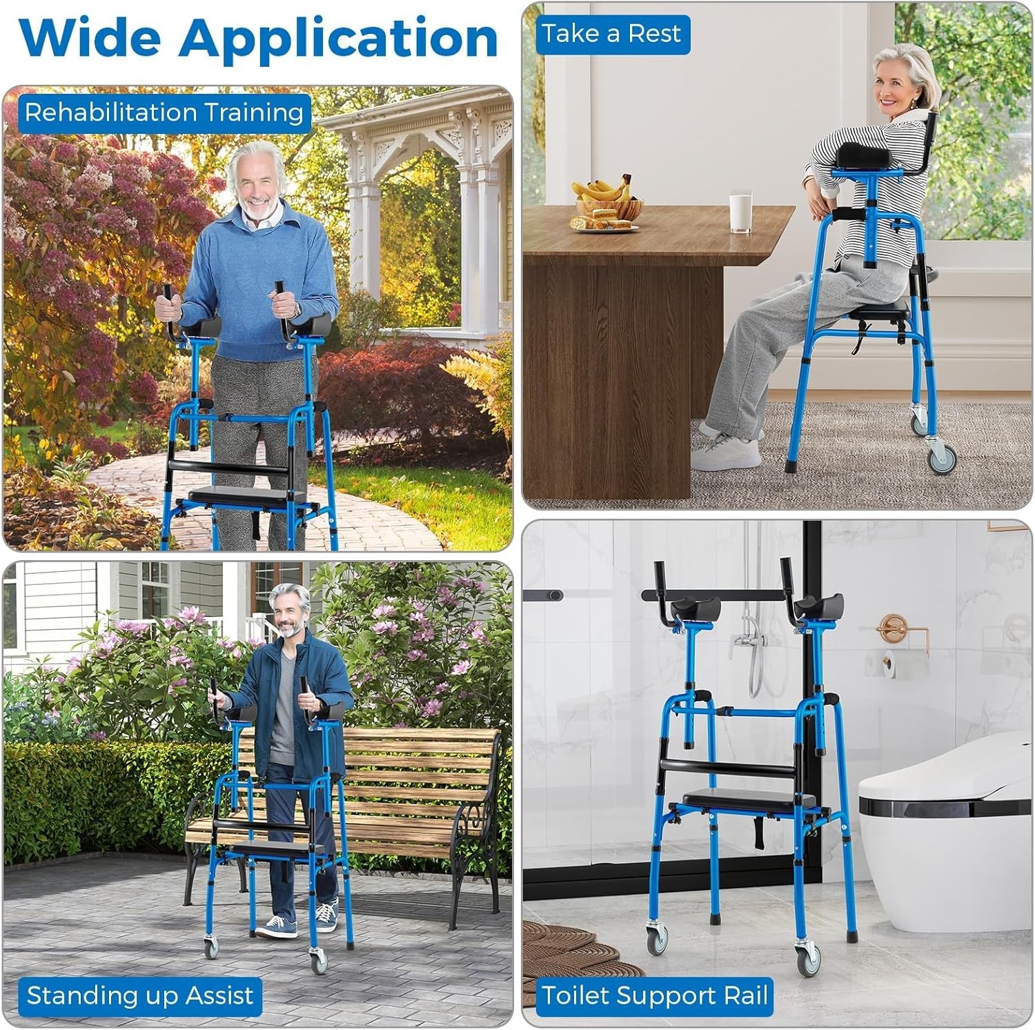 Height Adjustable Rollator Walker with Armrests Folding Walking Aid Wheels
