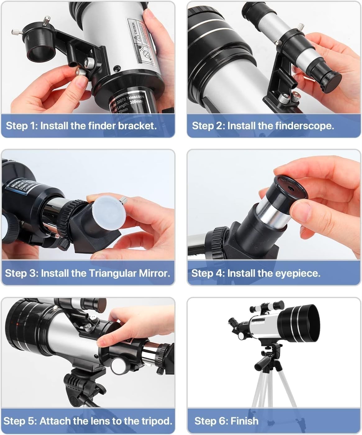 70mm Space Telescope Kids Beginner Scope Tripod 150x Magnification White