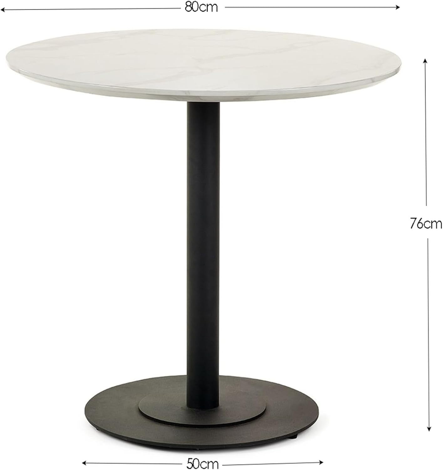 Round White Marble Dining Table with Black Metal Base – Compact & Durable
