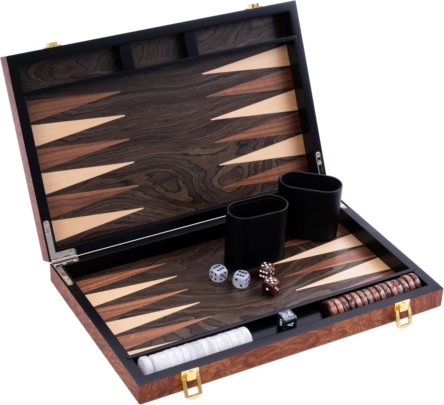 Deluxe 15in Wooden Backgammon Set Folding Luxury Board Travel Case