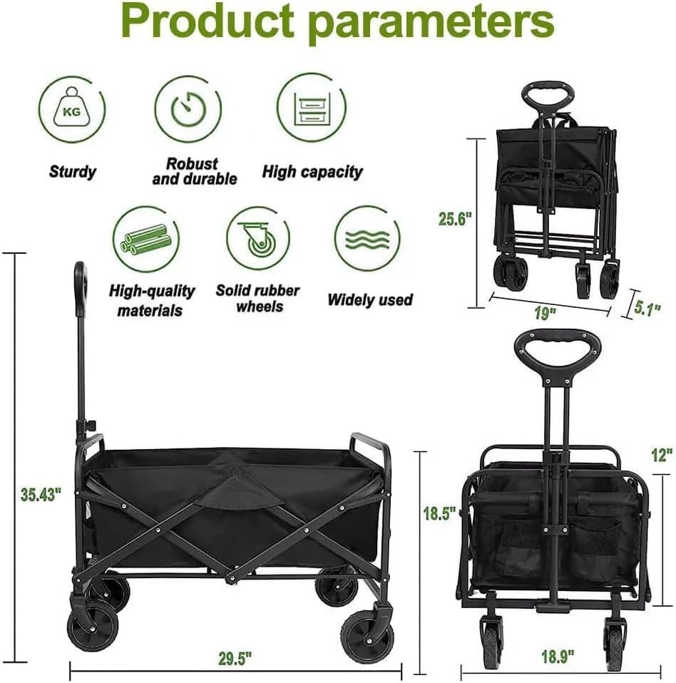 Black Heavy Duty 100kg Folding Camping Wagon Festival Trolley 100L Garden Cart