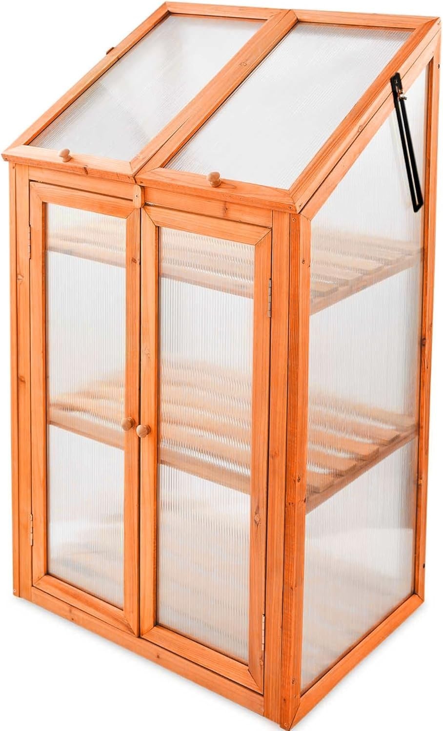 Wooden Cold Frame Greenhouse with Polycarbonate Panels & Removable Shelves