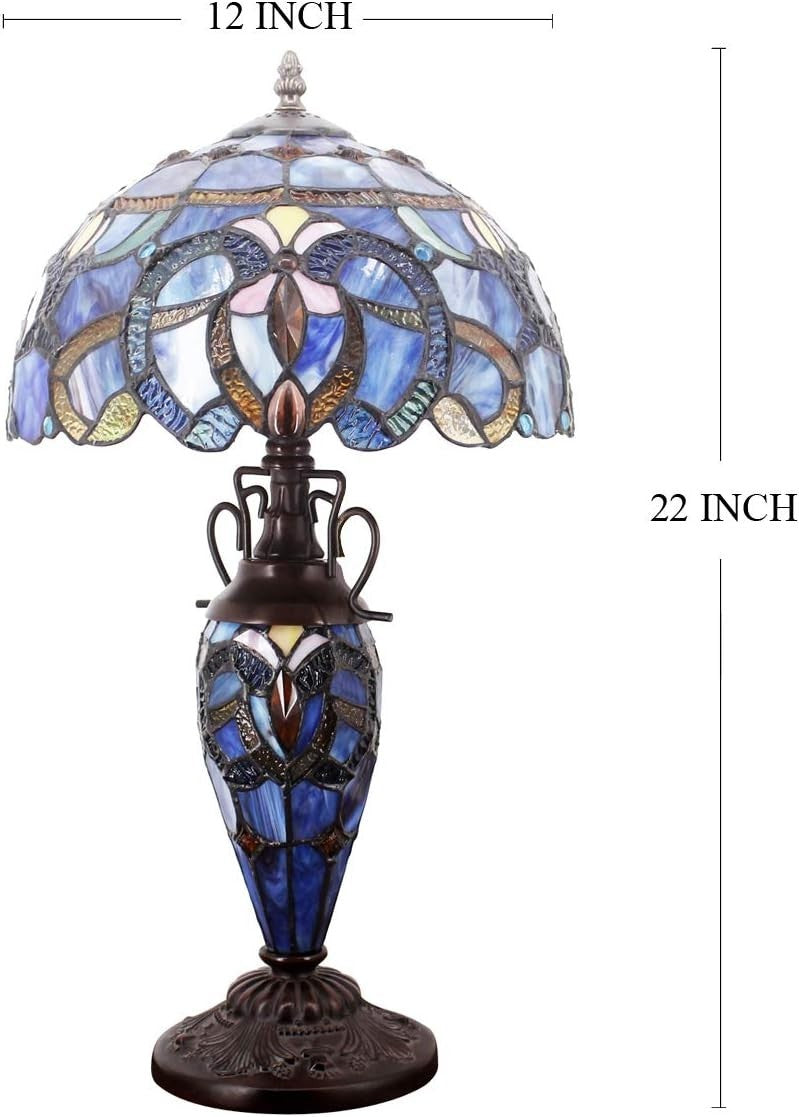 Stained Glass Tiffany Table Lamp with 3 Adjustable LED Lights & Bronze Base