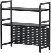 2-Tier Metal Desktop Bookshelf Organizer | Desk Hutch w/ Pegboard 55cm Black