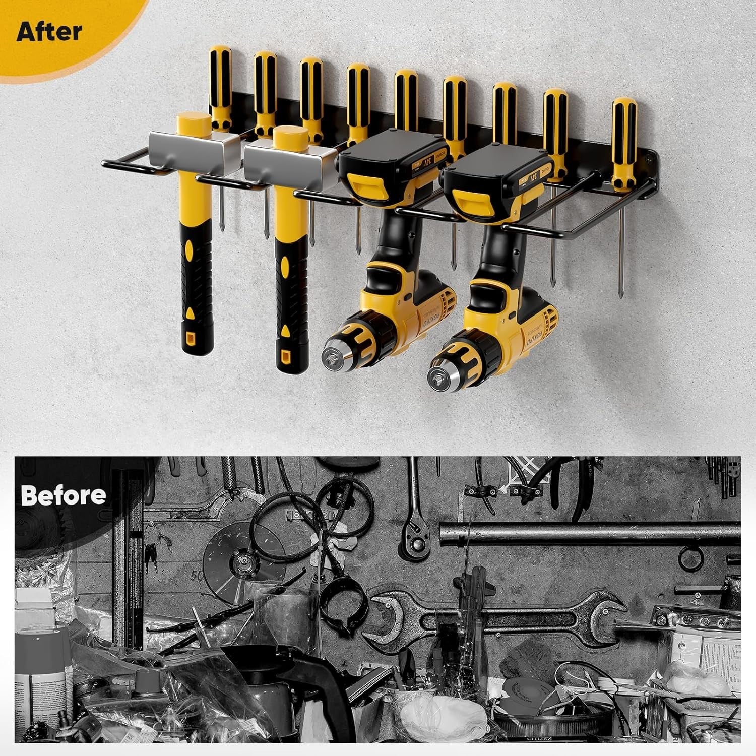 Black 1-Tier Alloy Steel Floating Drill Tool Wall Organizer Rack