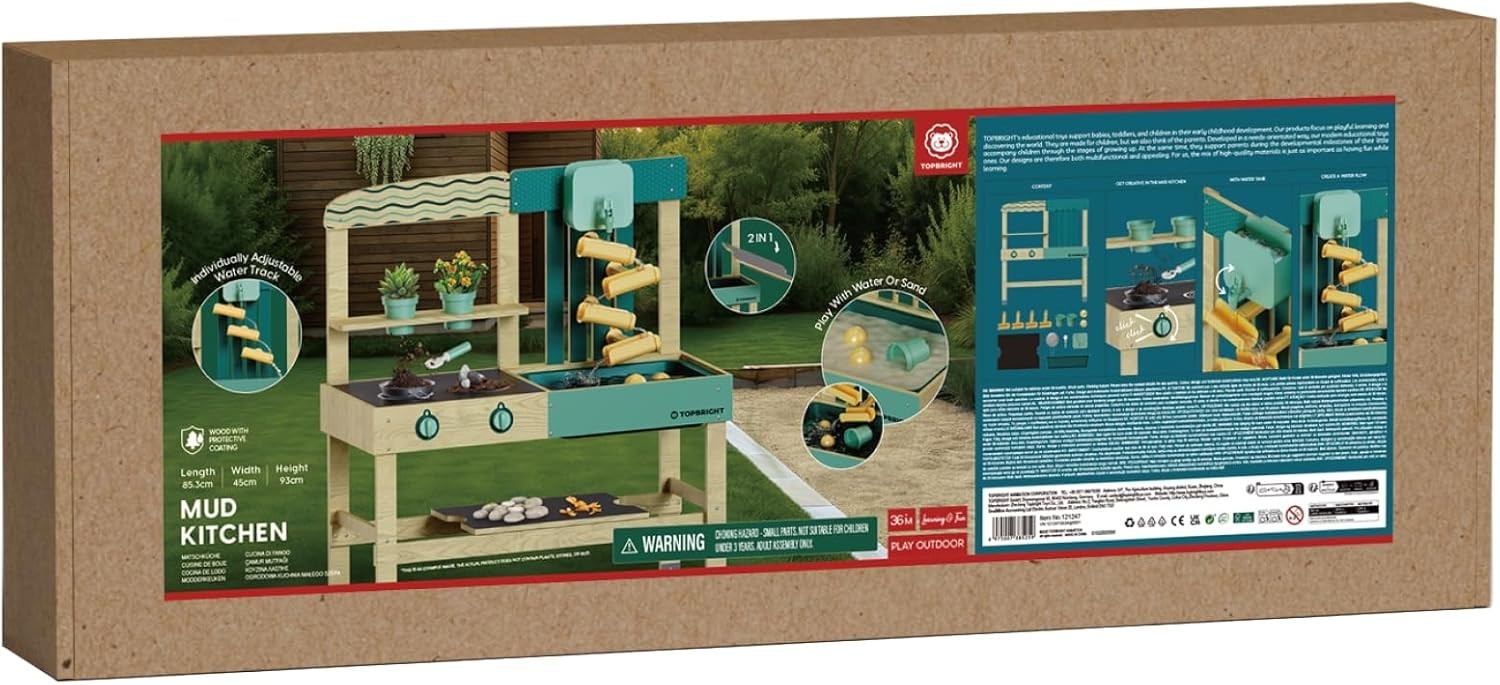 Outdoor Mud Kitchen for Kids Wooden Playset w/ Sink Faucet