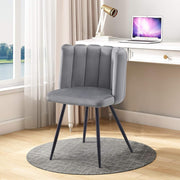 Grey Velvet Dining Chair Modern Tub Armchair Black Metal Legs