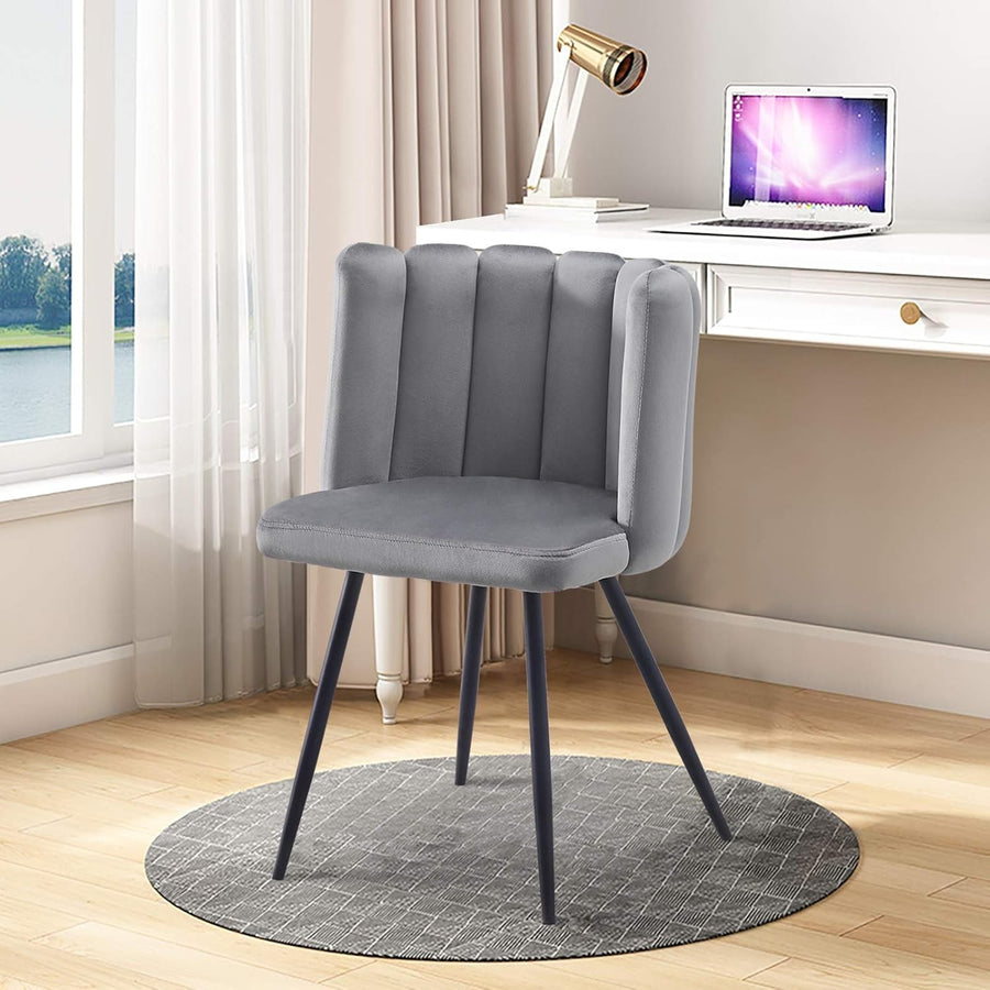 Grey Velvet Dining Chair Modern Tub Armchair Black Metal Legs