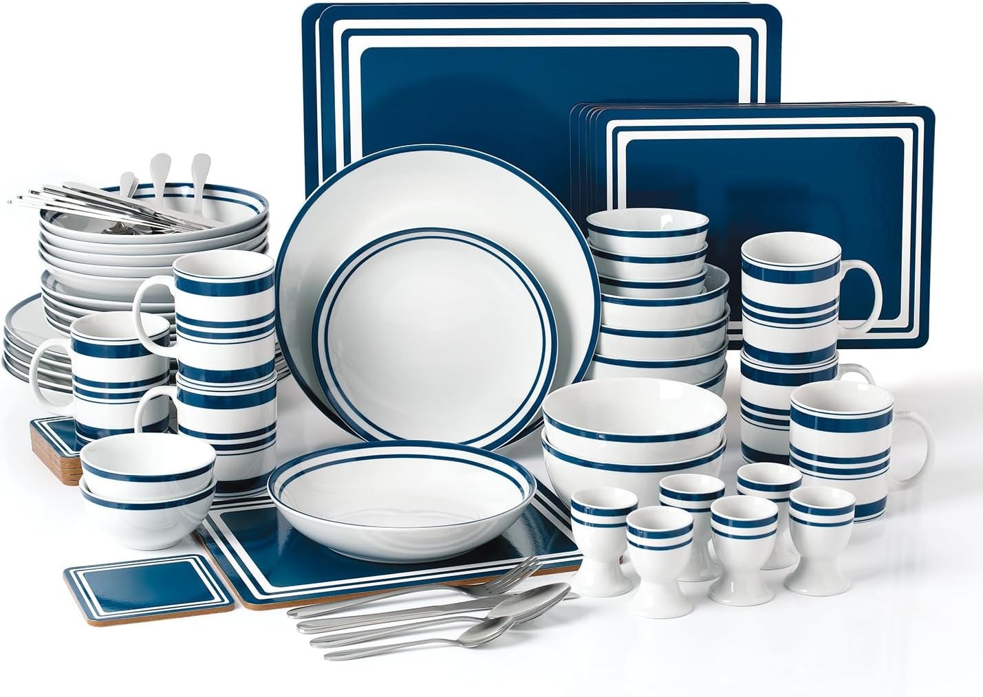 80pc Porcelain Dinnerware Set Plates Bowls Cups Cutlery Blue White