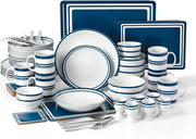 80pc Porcelain Dinnerware Set Plates Bowls Cups Cutlery Blue White