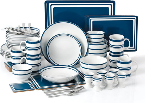 80pc Porcelain Dinnerware Set Plates Bowls Cups Cutlery Blue White