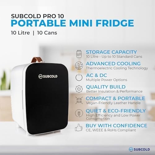 Mini Fridge 10L Portable Cooler AC/DC Compact Quiet Black