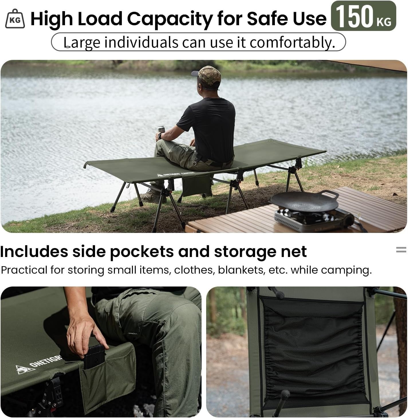 Heavy Duty Folding Camping Cot Adjustable Bed 330lbs Portable Outdoor