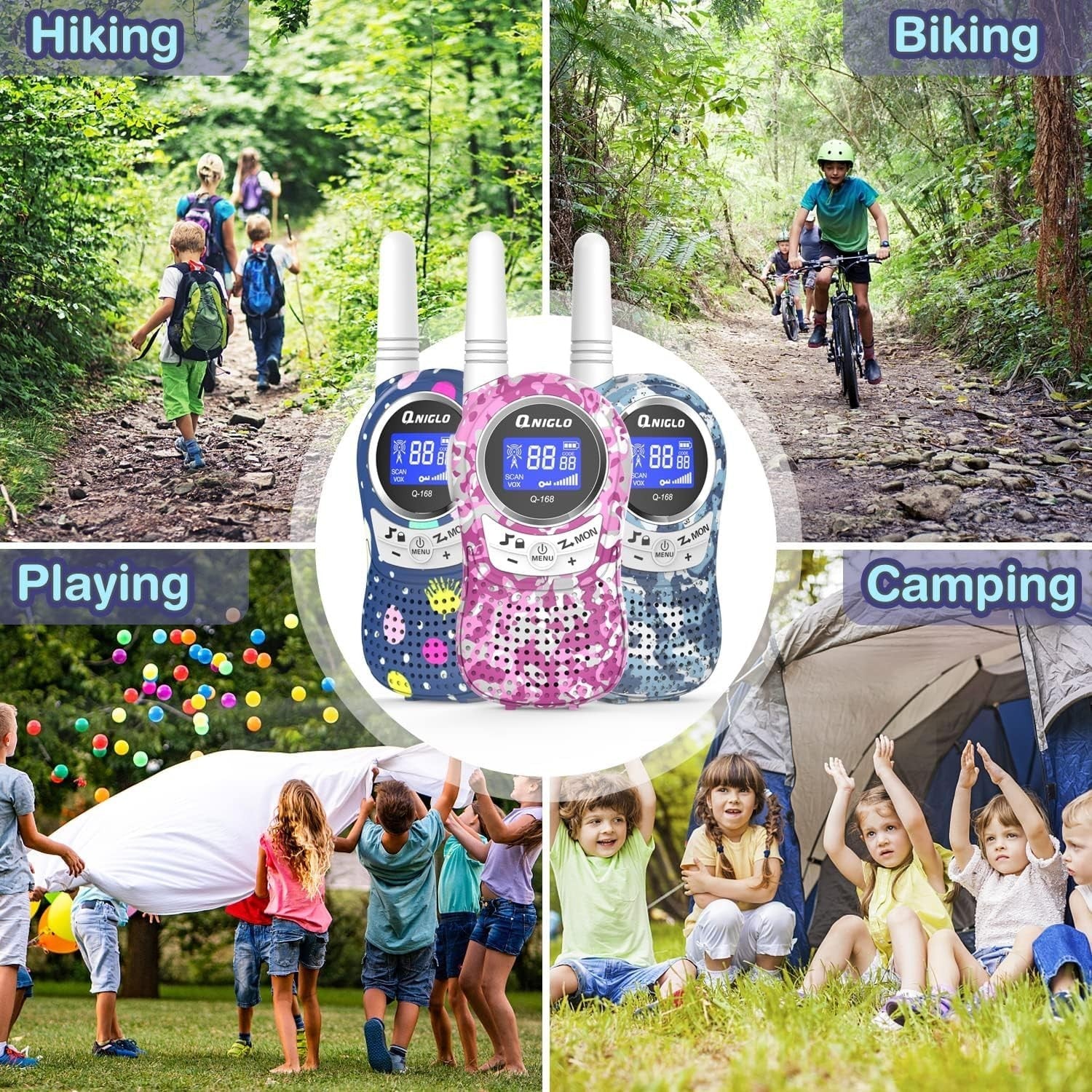 Kids Rechargeable Walkie Talkies 3 Pack Long Range VOX 8 Channel Radio