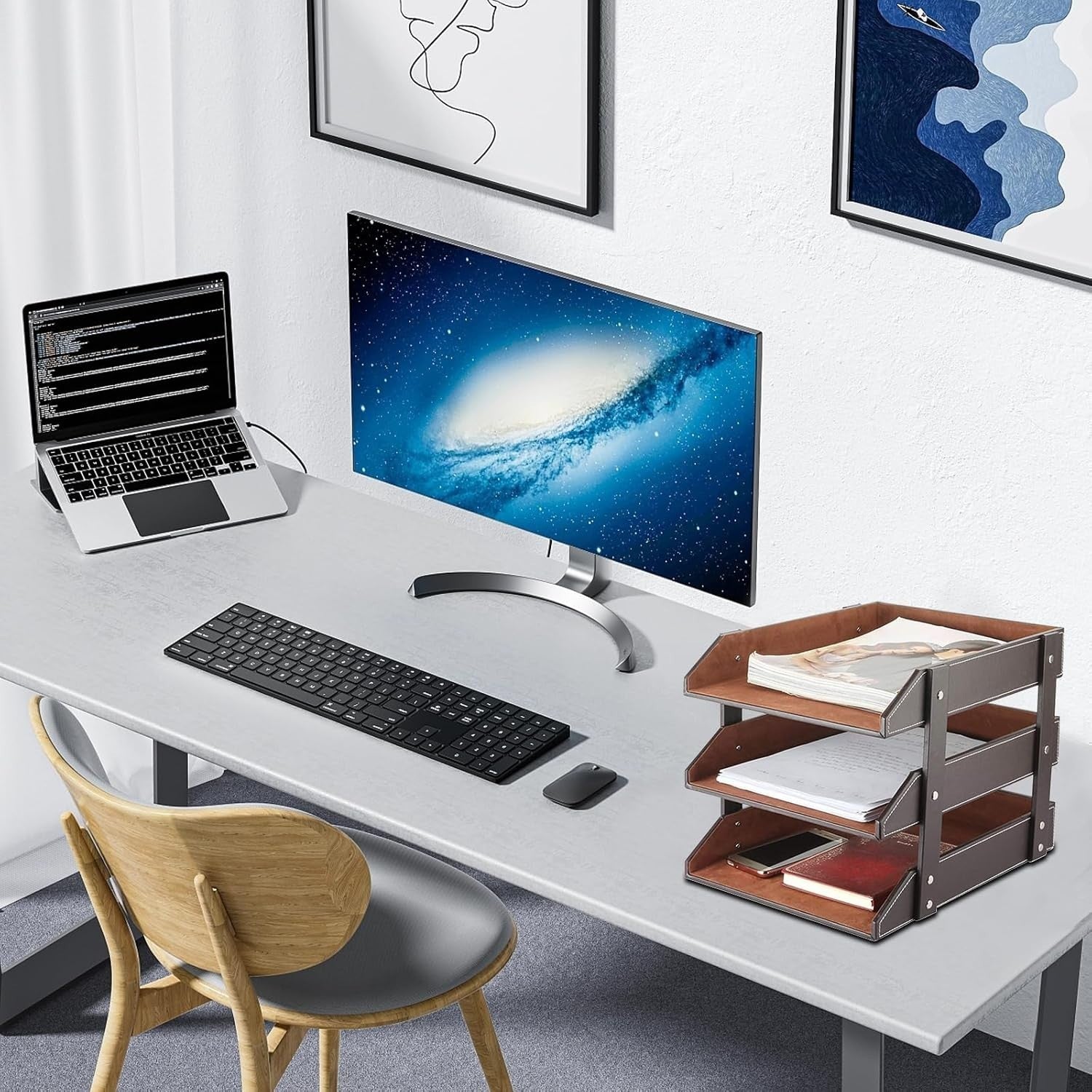 Luxury 3-Tier Leather Desk Organizer Tray for Documents, Magazines & Office
