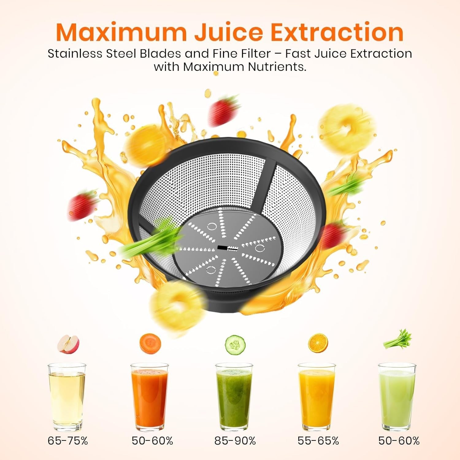 Juicer Machine 65mm Wide Feed Chute 2 Speed Whole Fruit Easy Clean 400W