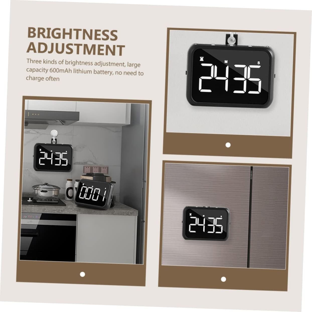 3 Pack Digital Kitchen Timer Large LED Display Loud Alarm Magnetic