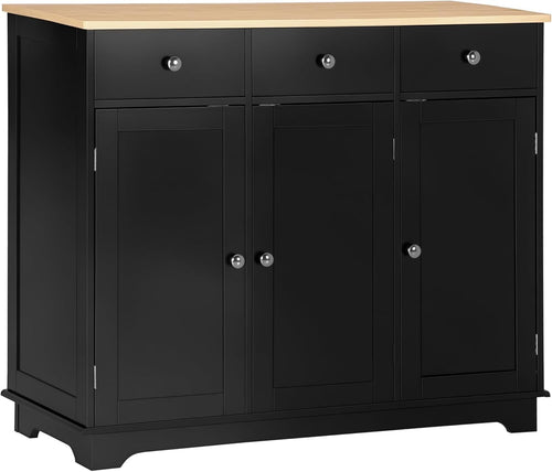 Modern Black Sideboard Buffet Cabinet with Adjustable Shelves & Storage Drawers