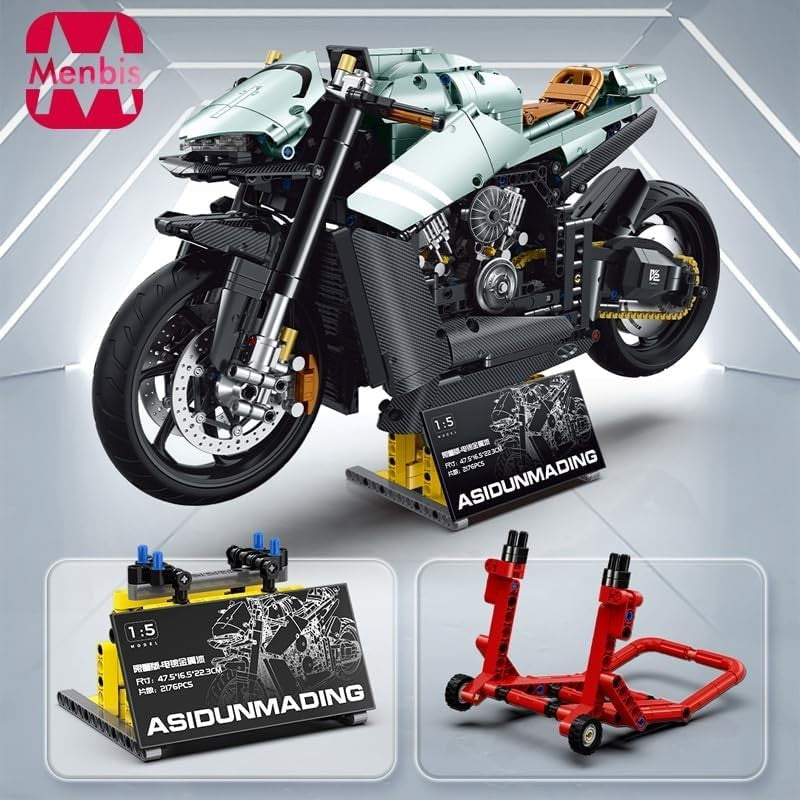 2176-Piece Mechanical Motorcycle Building Kit with Realistic Moving Parts