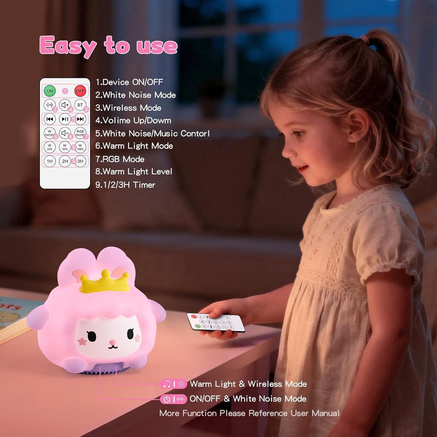 White Noise Machine for Kids & Adults with Night Light & Bluetooth
