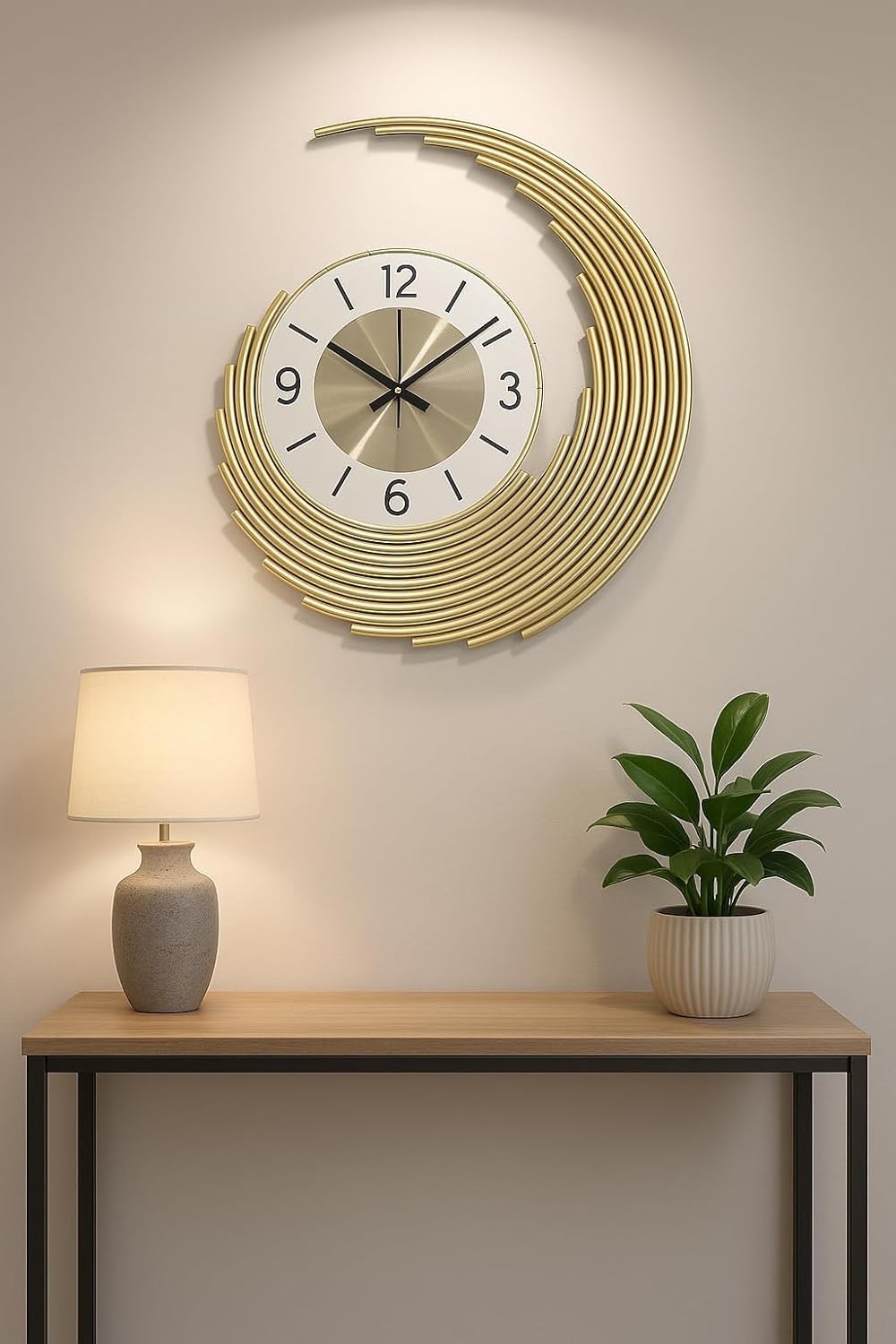 Gold Spiral Wall Clock 48x58cm Silent Sweep Luxury Modern Decor