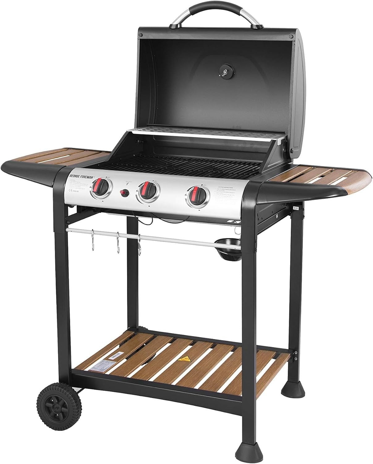 3 Burner Gas BBQ Grill with Automatic Ignition, Thermometer & Side Shelves