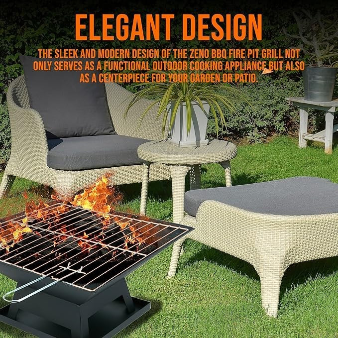 3in1 Outdoor Fire Pit BBQ Grill Patio Heater Metal Square Garden Brazier