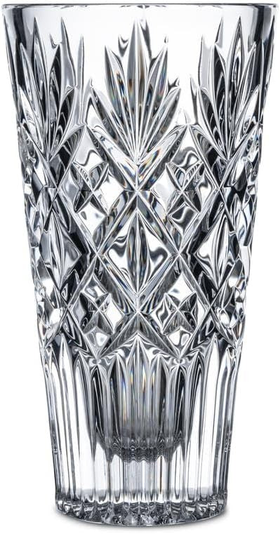 Crystal Glass Flower Vase 25cm Diamond Cut Tall Luxury Home Decor