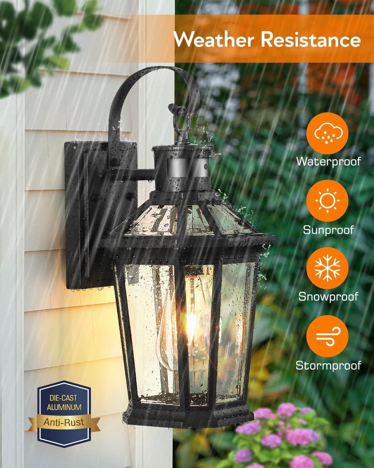 Motion Sensor Outdoor Wall Light, Waterproof Dusk to Dawn Porch Lamp