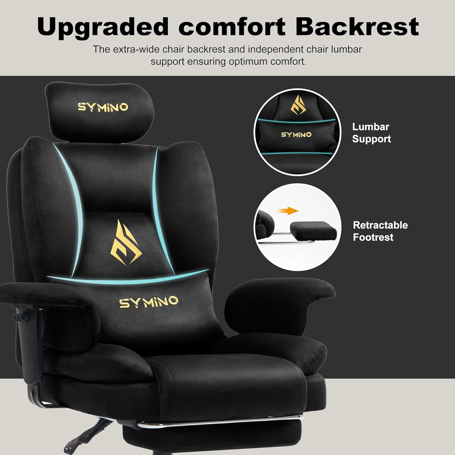 Ergonomic Gaming Chair w/ Footrest Pocket Spring Support Black