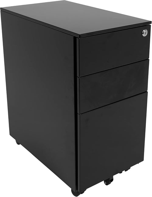 Black Wide Under Desk Filing Cabinet 3 Drawer Lockable 60cm