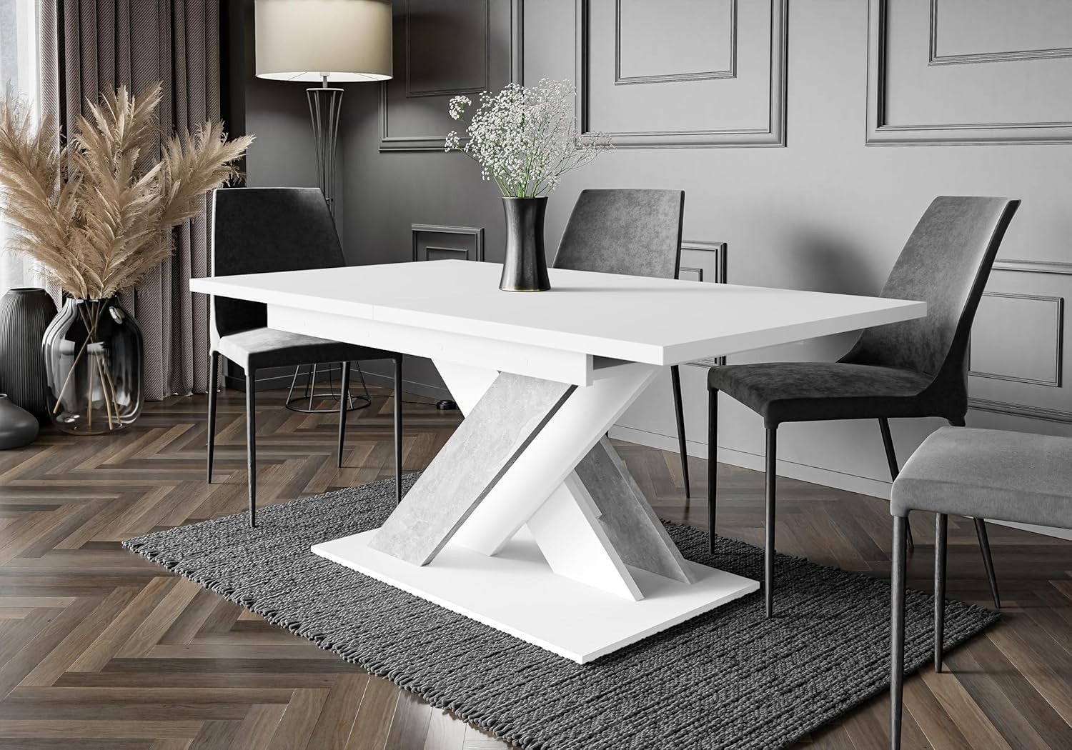 White Stone Gloss Extendable Dining Table 140–180cm Folding Space Saver