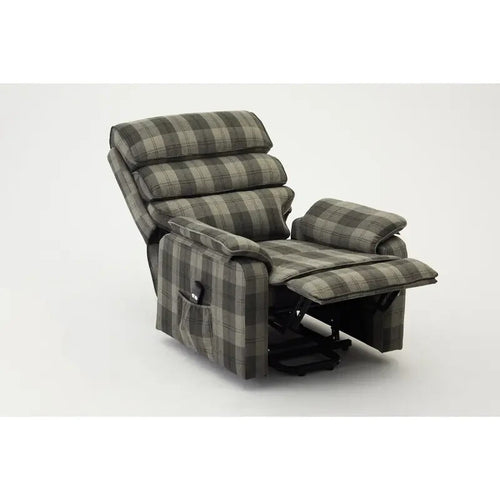 Electric Riser Recliner Chair Grey Tartan – Lift & Tilt Armchair w/ Remote