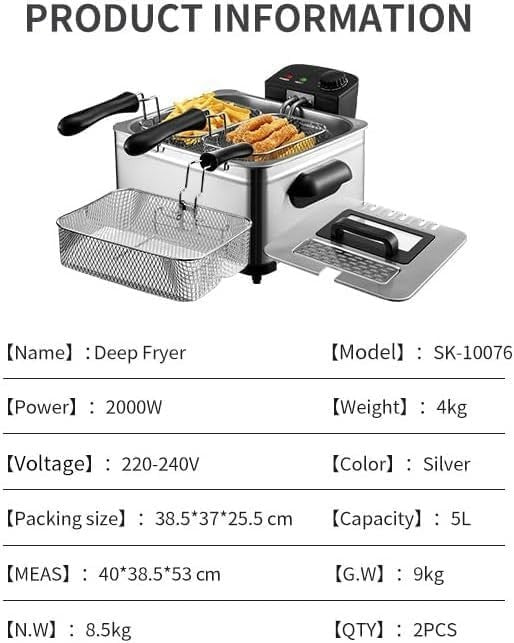 Electric Deep Fat Fryer 5L 2000W Easy Clean Dual Baskets Window Lid