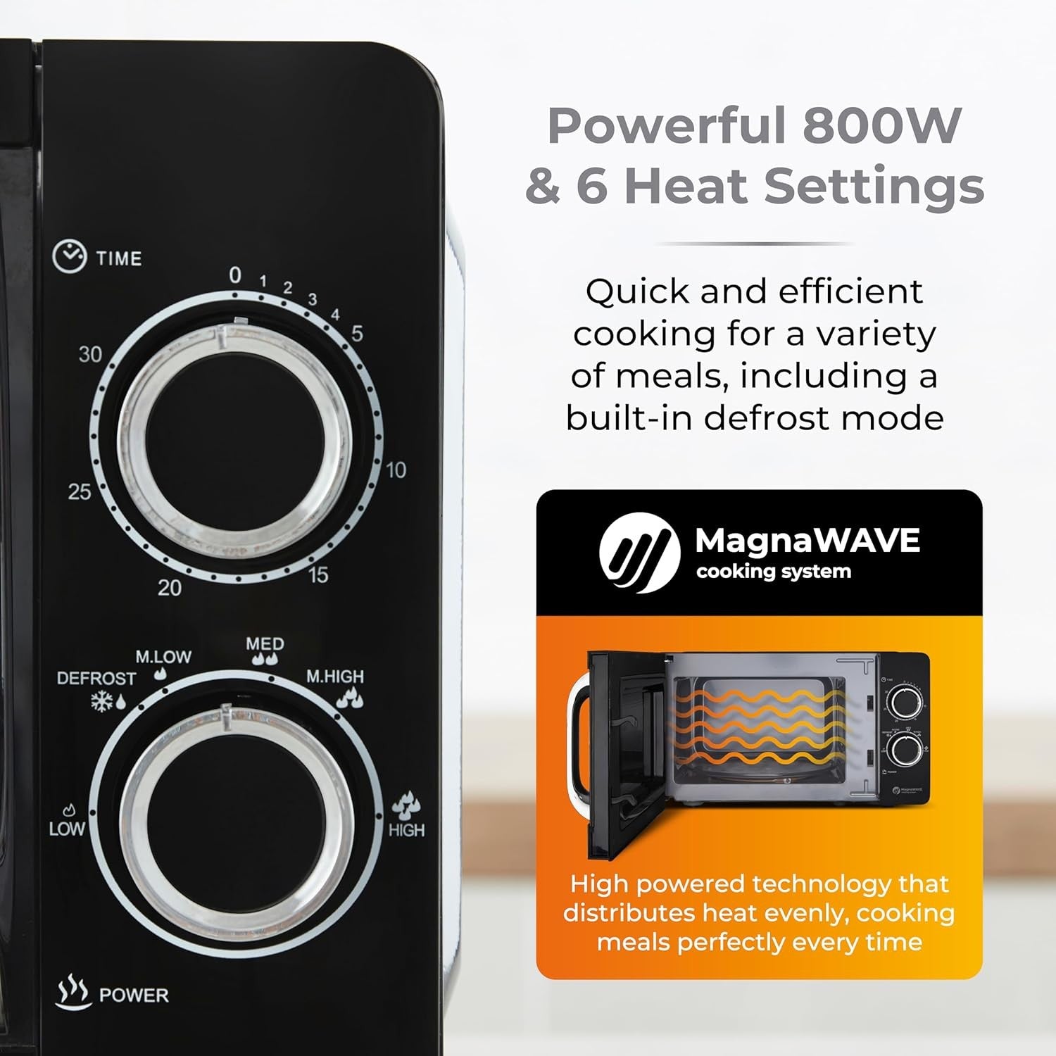 20L 800W Manual Microwave Black Mirror Door Chrome