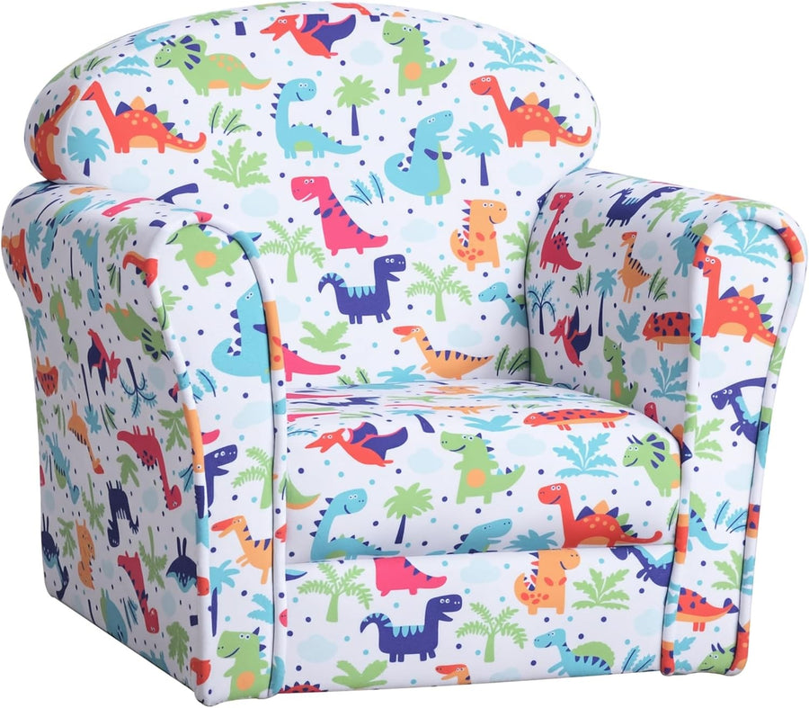 Kids Dinosaur Armchair Flannel Sofa Tub Chair Wooden Frame Bedroom