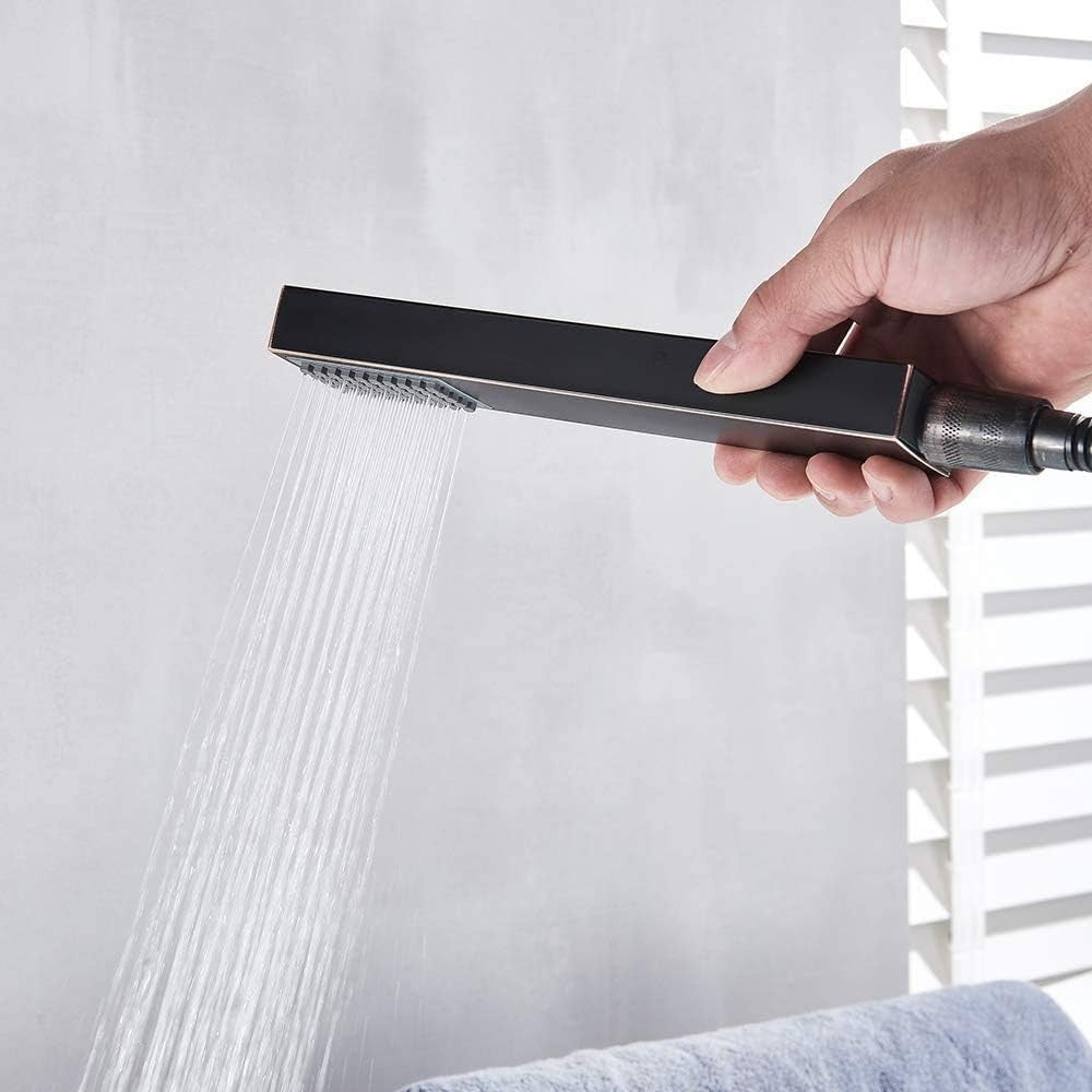 Black Freestanding Bath Mixer Tap with Handheld Shower Head Brass Floor Mount