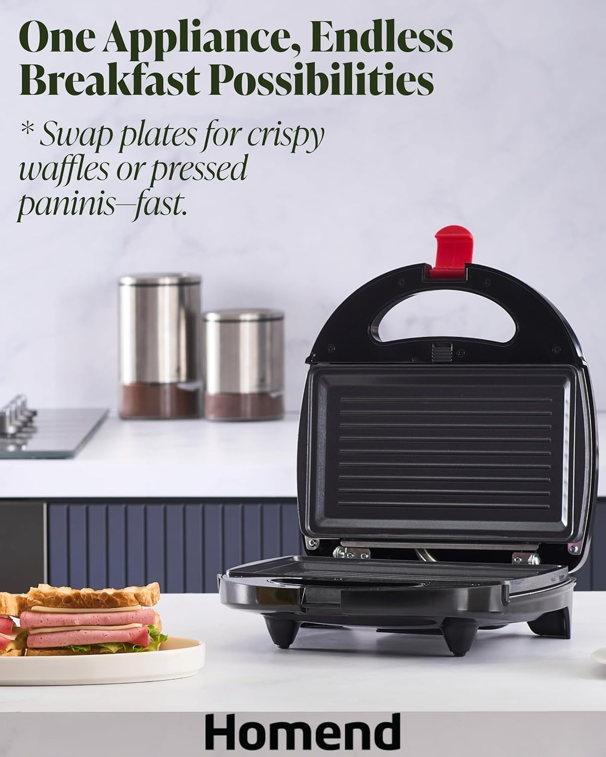 2-in-1 Panini Press & Waffle Maker Compact Vertical Storage 750W