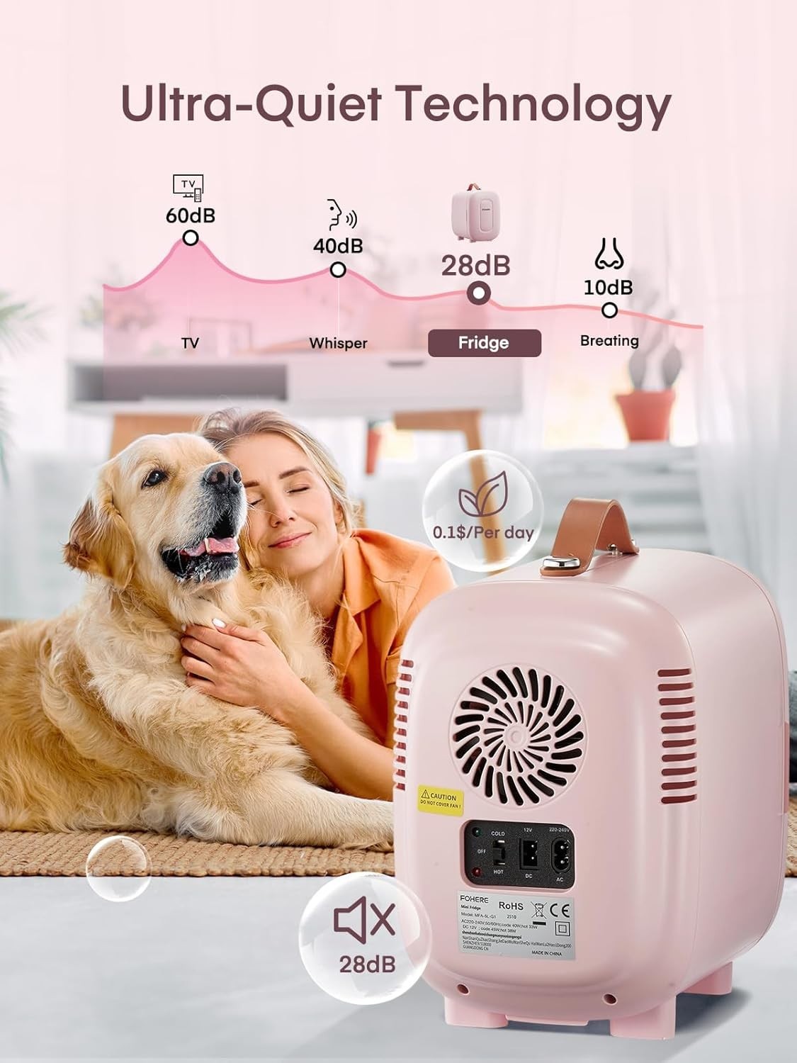 Portable 5L Mini Fridge Small Cooler for Office Bedroom Car Travel Pink